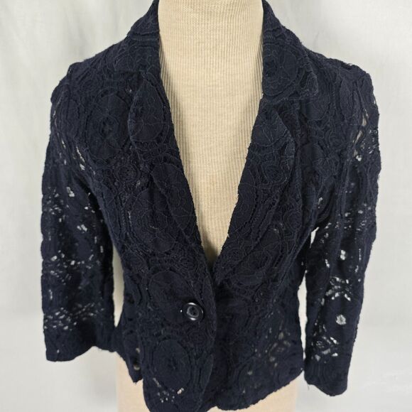 Monteau Cardigan Women's Small Dark Blue Knit Lace Single Button Long Sleeve - Picture 2 of 13